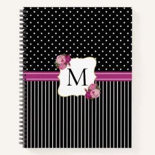 Carnet Vintage points noirs brun violet monogramme floral