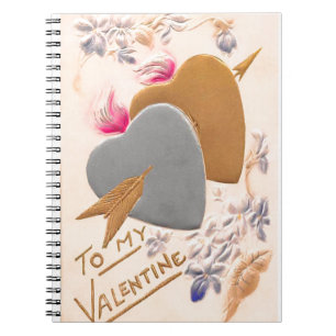 Carnet Vintage Silver & Gold Hearts Valentine Postcard