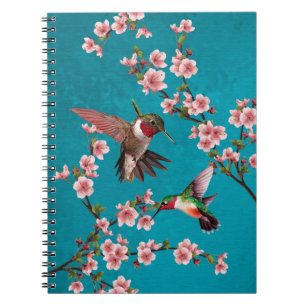 Carnet Vintage Style Hummingbirds & Cherry Blossoms