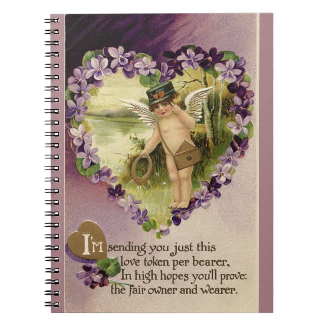 Carnet Vintage Valentine Cherub et Violettes (Devant)