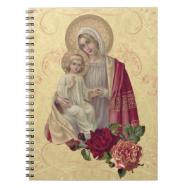 Carnet Vintage Vierge Marie Bébé Jésus Note florale