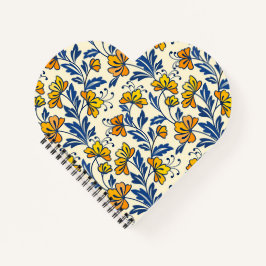 Carnet Vintage Yellow Orange Folk Floral Blue Leaf
