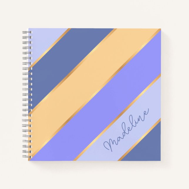 Carnet Violet Bleu Violet Jaune Rayure Or Personnalisé (Devant)