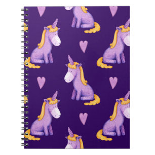 Carnet Violet Unicorns Hearts Aquarelle Motif.
