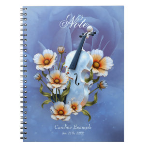 Carnet Violon blanc aux fleurs - Musique élégante & Natur