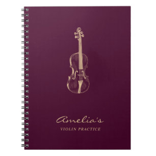 Carnet Violon Enseignant Élégant Script Bourgogne