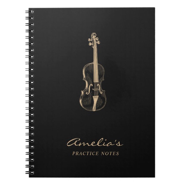 Carnet Violon enseignant Élégant script noir (Devant)