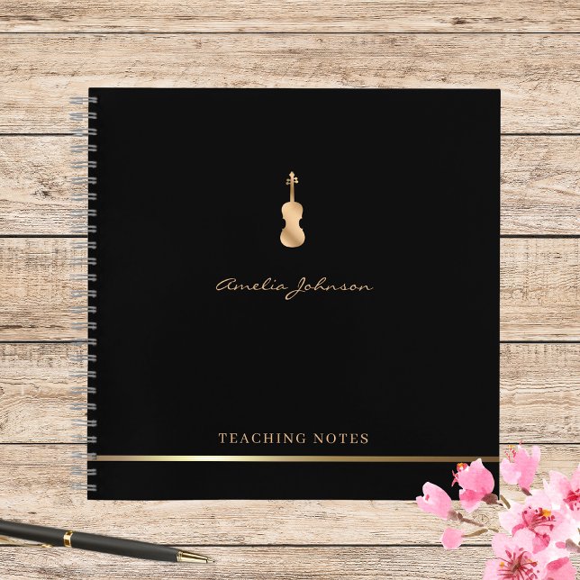 Carnet Violon Enseignant Script élégant Musique Or Noir (Créateur téléchargé)