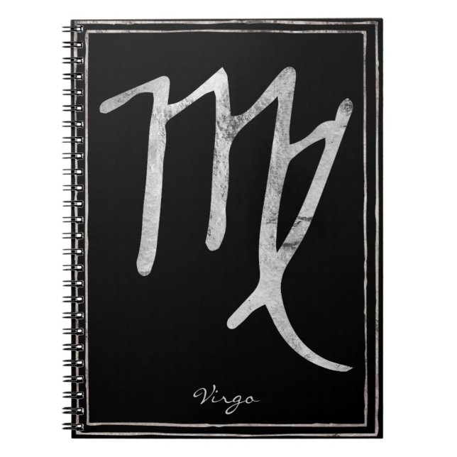 Carnet Virgo martelé argent stylisé symbole astrologie (Devant)