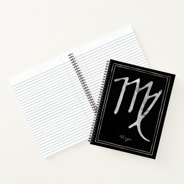 Carnet Virgo martelé argent stylisé symbole astrologie no (Intérieur)