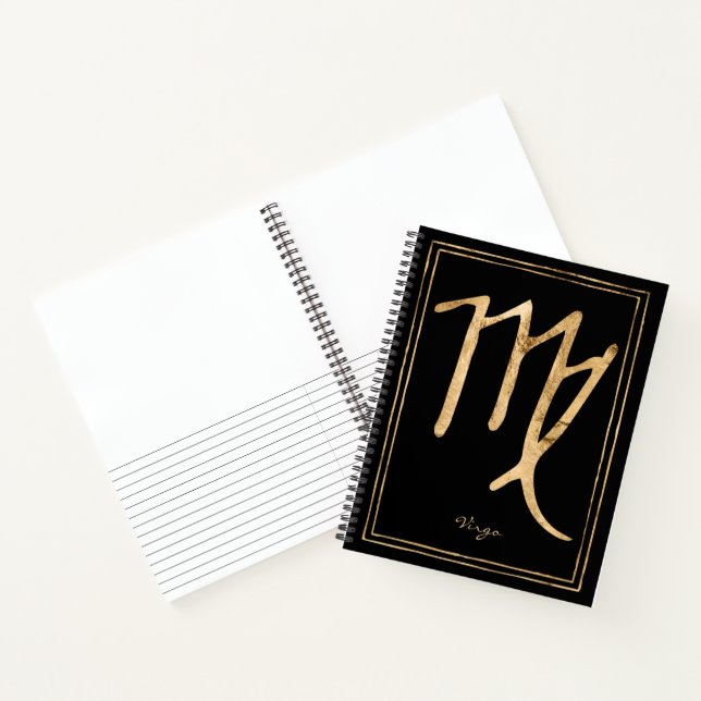 Carnet Virgo martelé stylisé or astrologie symbole note (Intérieur)