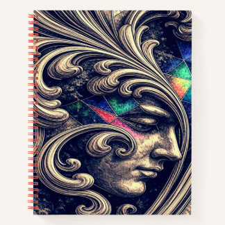 Carnet Visage Abstrait Orné avec des Lignes Baroques Flui