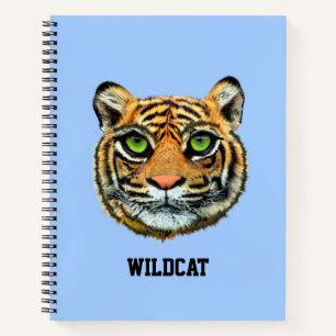 Carnet Visage de tigre sauvage sur fond bleu clair