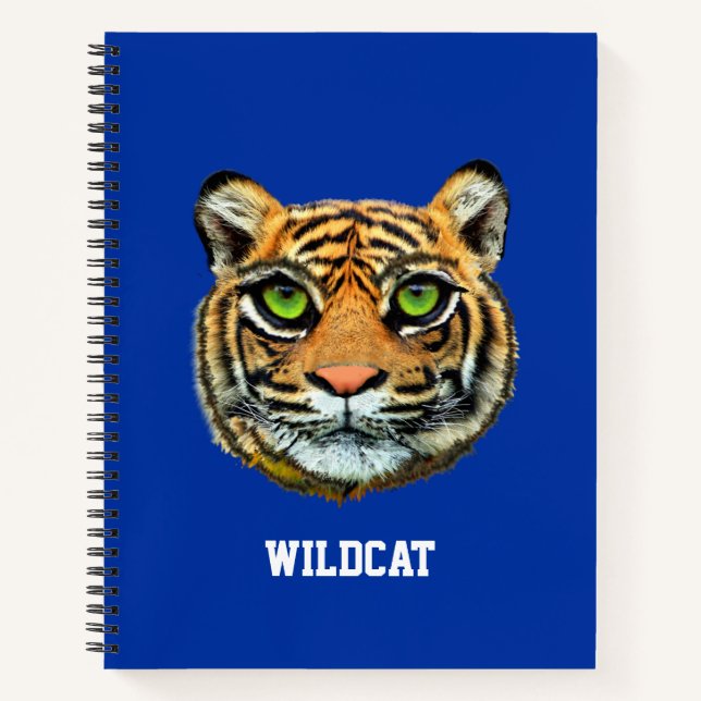 Carnet Visage sauvage de tigre sur bleu (Devant)
