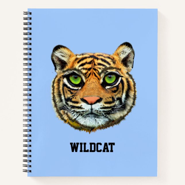 Carnet Visage sauvage de tigre sur bleu clair (Devant)