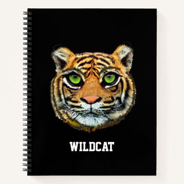 Carnet Visage sauvage de tigre sur noir (Devant)