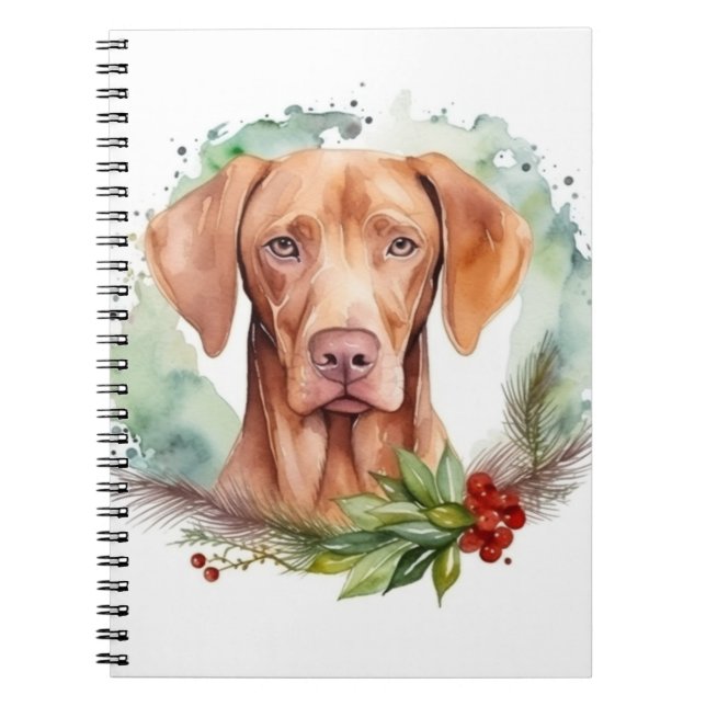 Carnet Vizsla Christmas Wreath Festive Pup (Devant)