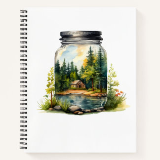 Carnet Voir le ruisseau, la maison dans le bocal en verre