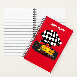 Carnet Voiture de course jaune avec drapeau À damiers