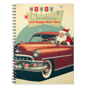 Carnet Voiture rouge vintage & Père Noël