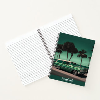 Carnet Voiture verte et argent cool à la plage