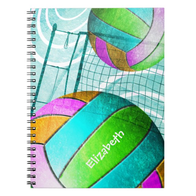 Carnet Volley-ball des filles turquoise rose lime personn (Devant)