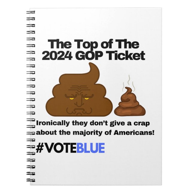 Carnet Vote Blue 2024 : Conception Emoji Poop Anti-Trump (Devant)