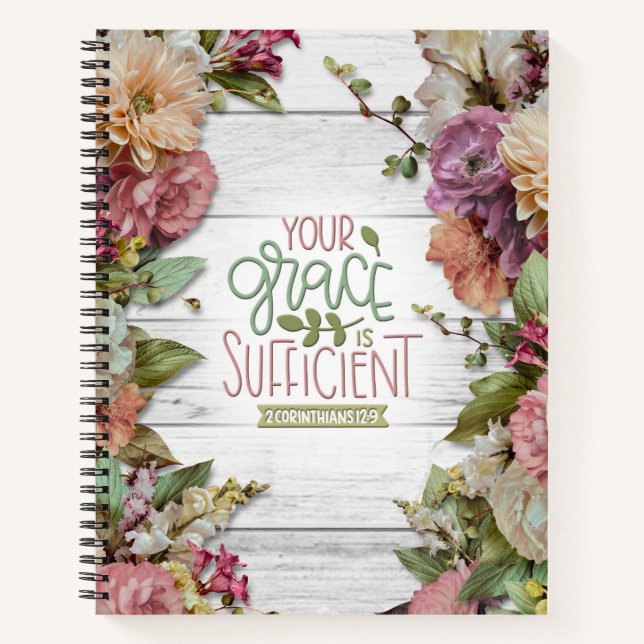 Carnet Votre grâce est suffisante avec des fleurs sur boi (Devant)