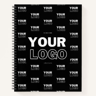 Carnet Votre logo et arrière-plan Logo répétitif   Noir