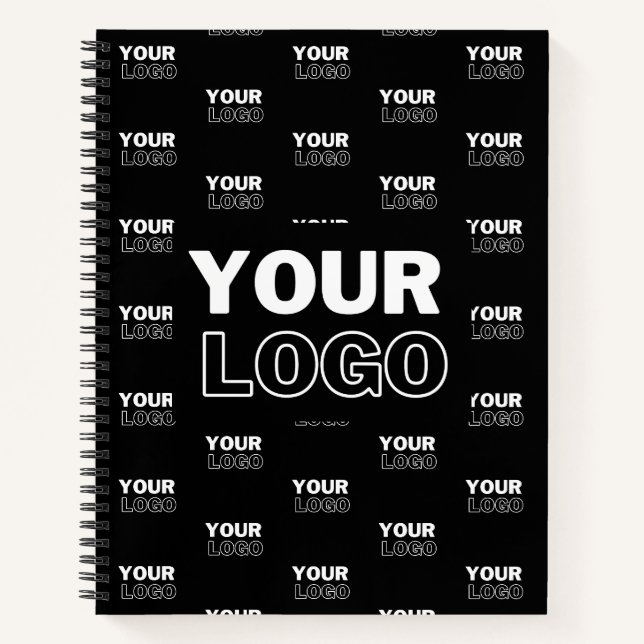 Carnet Votre logo et arrière-plan Logo répétitif | Noir (Devant)