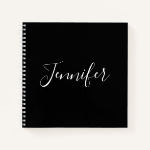 Carnet Votre nom Élégant script blanc sur noir
