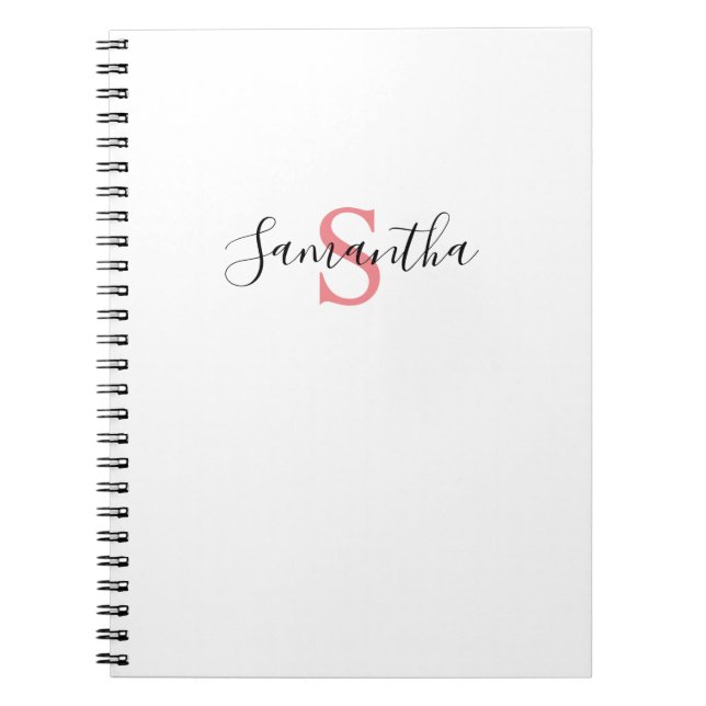 Carnet Votre nom Typographie Monogramme - Blanc & Rose (Devant)