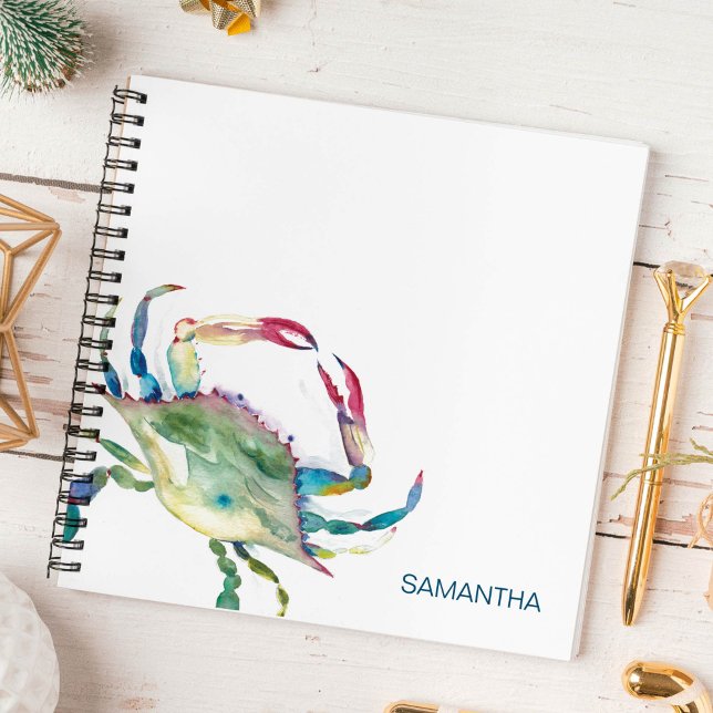 Carnet Watercolor Blue Crab Journalisation personnalisée (Personalized notebooks watercolor blue crab art by Victoria Grigaliunas Do Tell A Belle)