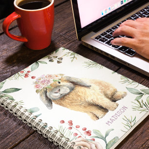 Carnet Watercolor Floral Bunny Rabbit Personalized