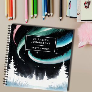 Carnet Watercolor Northern Lights Black White Sketbook