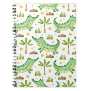 Carnet Watercolor seamless pattern of crocodile palm tree
