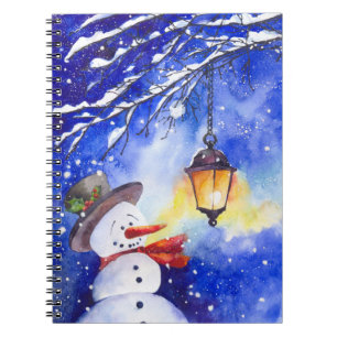 Carnet Watercolor snowman Merry Christmas