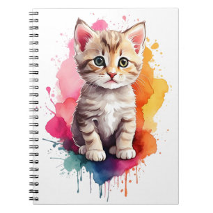 Carnet Watercolor Splash Art Kitty Chat Splatter Peinture