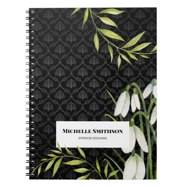 Carnet Watercolor White Snowdrops et Laurel Damask (Devant)