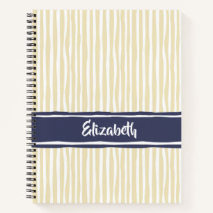 Carnet Wavy Painterly Stripes Navy and Cream With Name