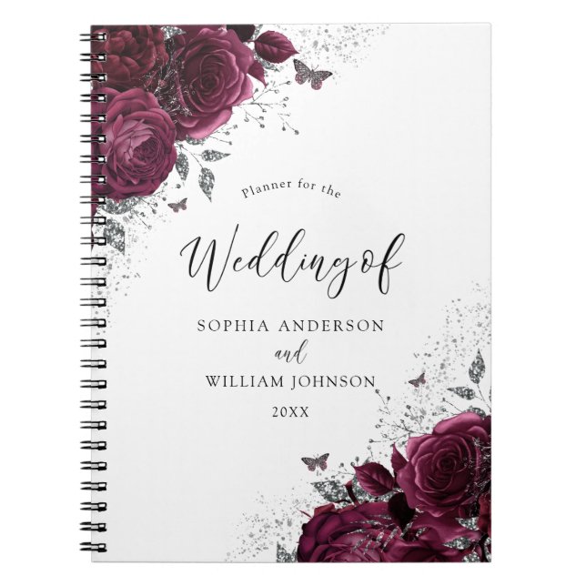 Carnet Wedding planner argenté Rose de Bourgogne (Devant)