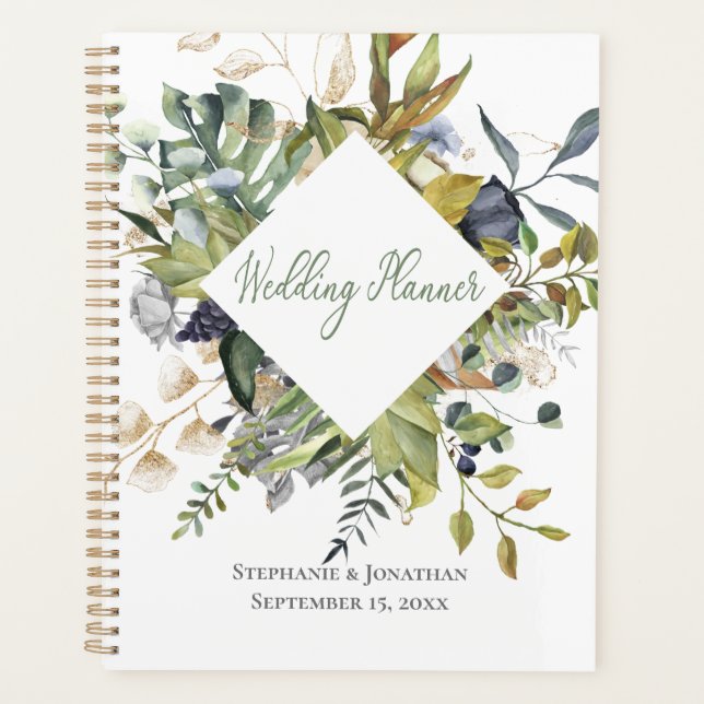 Carnet Wedding planner bleu et vert tropical (Devant)