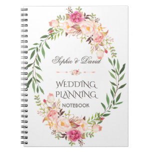Carnet Wedding planner de fleurs florales rose rustique