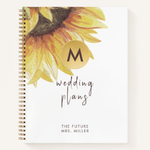 Carnet Wedding planner de monogramme de tournesol d'aquar