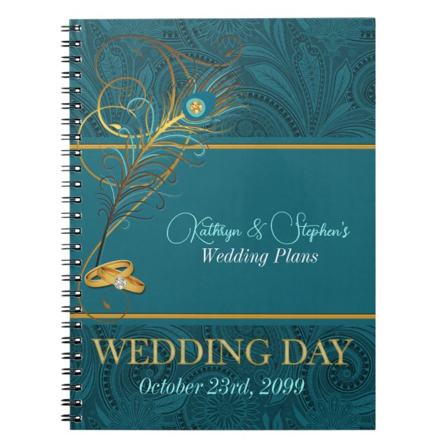 Carnet Wedding planner de paon pour les épouses avec nom (Devant)
