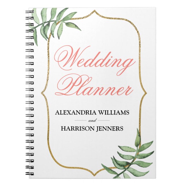 Carnet Wedding planner d'or botanique tropical moderne (Devant)
