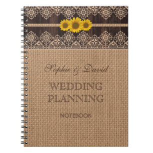 Carnet Wedding planner en bois de dentelle rustique
