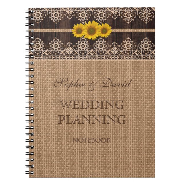 Carnet Wedding planner en bois de dentelle rustique (Devant)