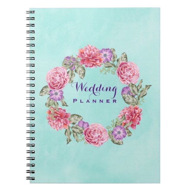 Carnet Wedding planner floral de guirlande d'aquarelle (Devant)