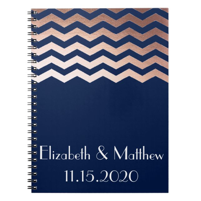 Carnet Wedding planner personnalisé par Chevron rose d'or (Devant)